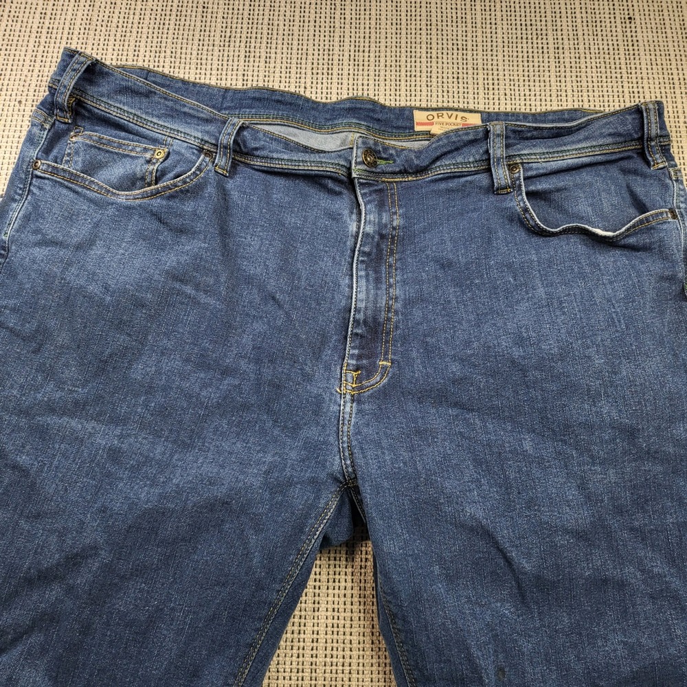 Orvis Jeans Men 44x34 Blue Five Pocket Straight Leg Stretch Denim Pants